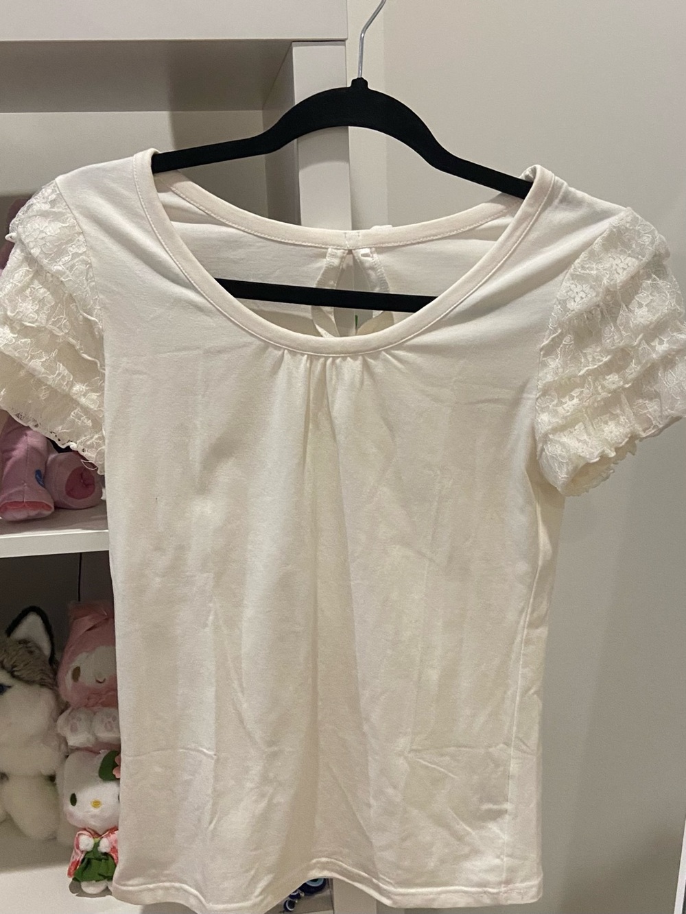 Women's Cream Lace Sleeve Scoop Neck Top